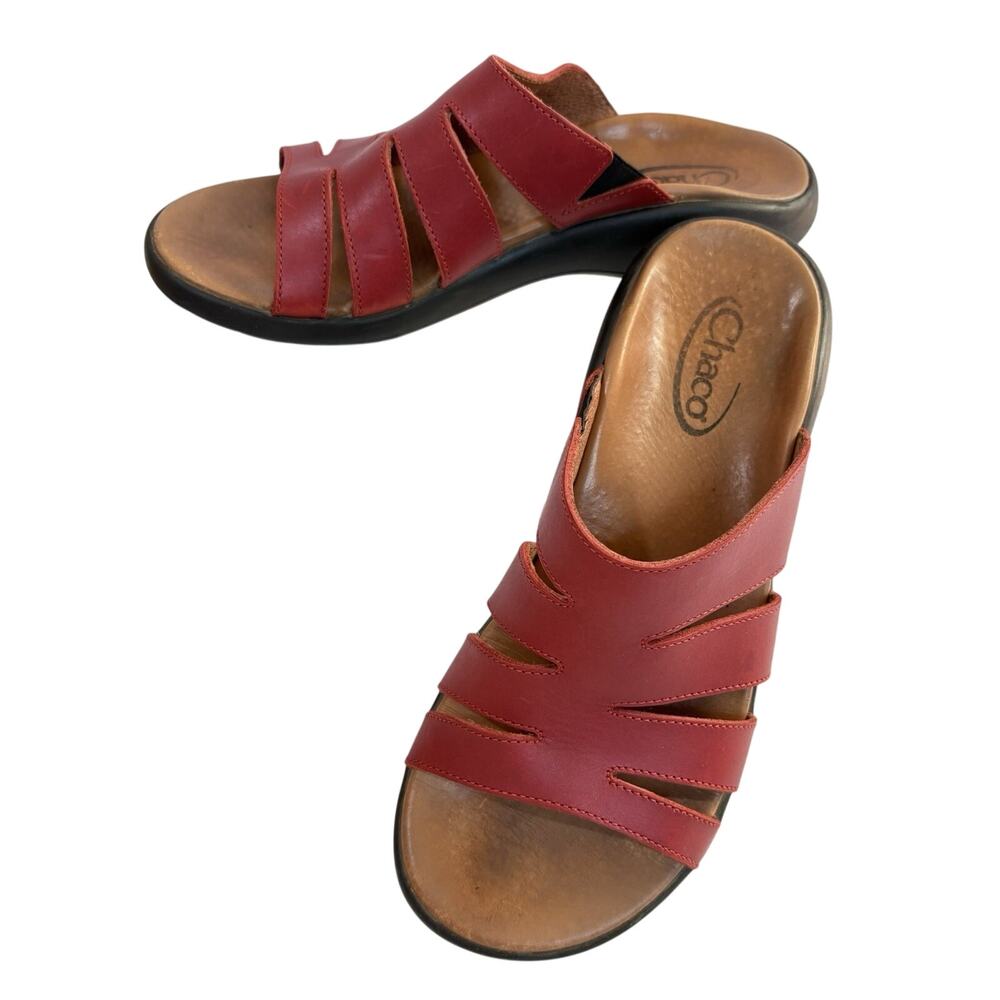 Chaco Women's TT 512 Red Leather Slip On Sandals Sz 9 Comfort Classic Portugal